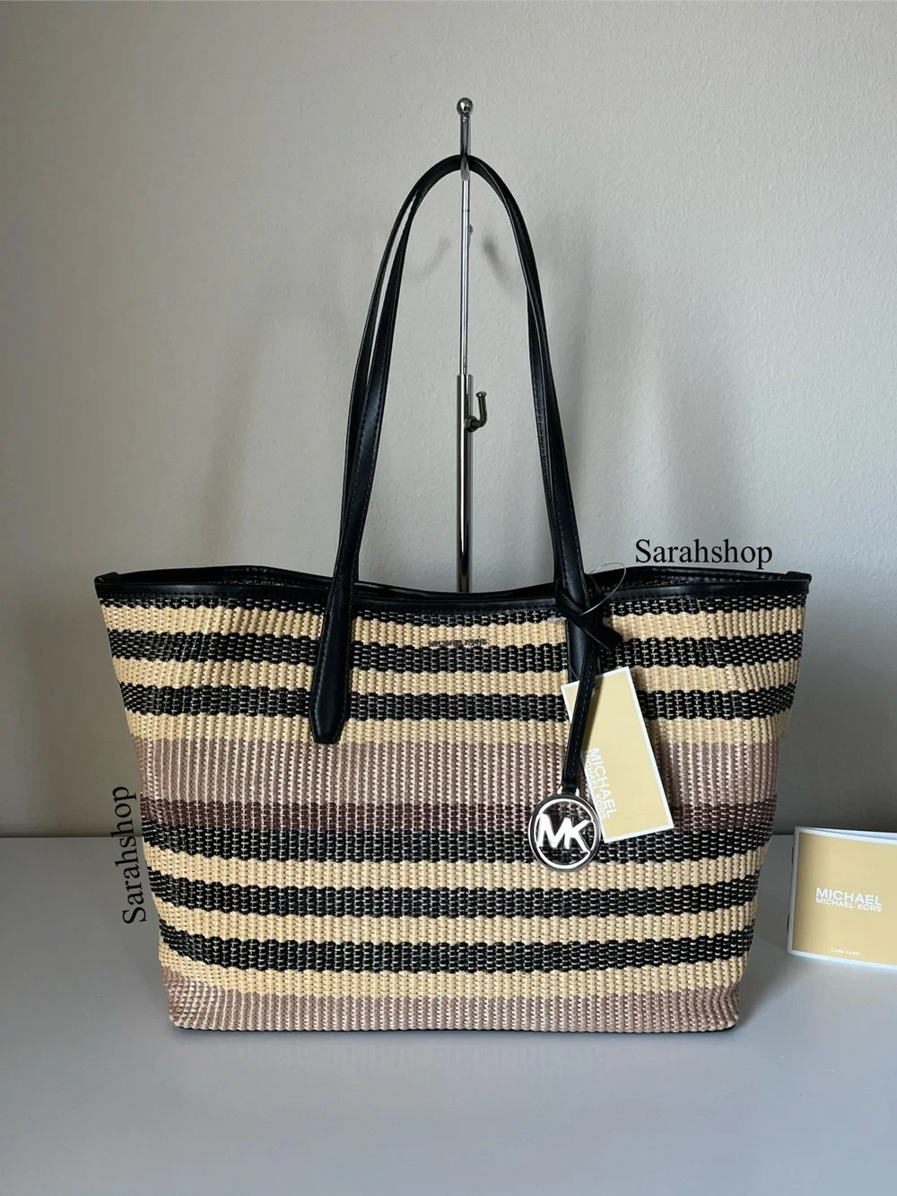 🌼Michael Kors Avalon Medium Striped Woven Tote Bag